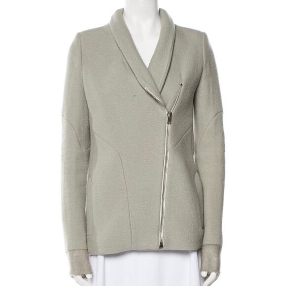 IRO Curty Virgin Wool Longline Slim Moto Jacket Blazer Beige Gray 40 US 8 - Picture 4 of 12